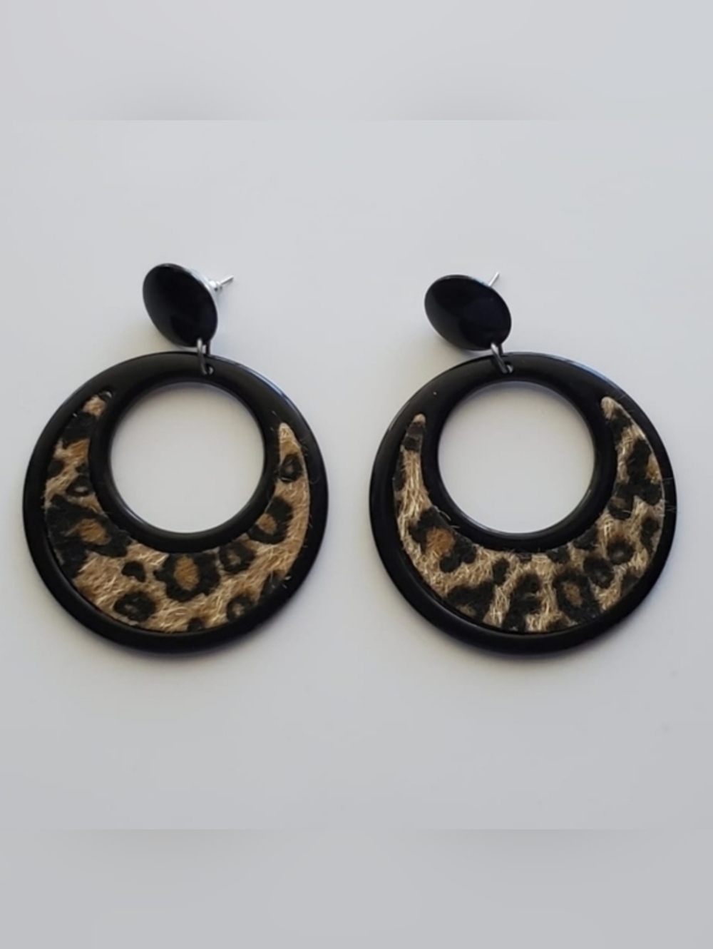 Leopard Print Black Hoop Earrings